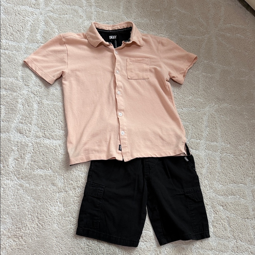 DKNY Peach Short-Sleeve Button-Up Shirt size 7